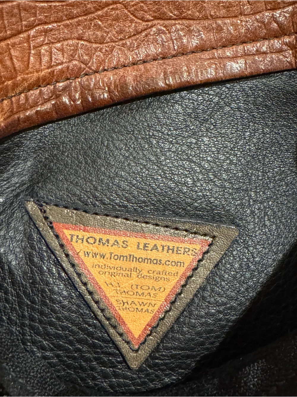 Thomas Leathers: Two-Tone Brown and Black Leather Crossbody Bag